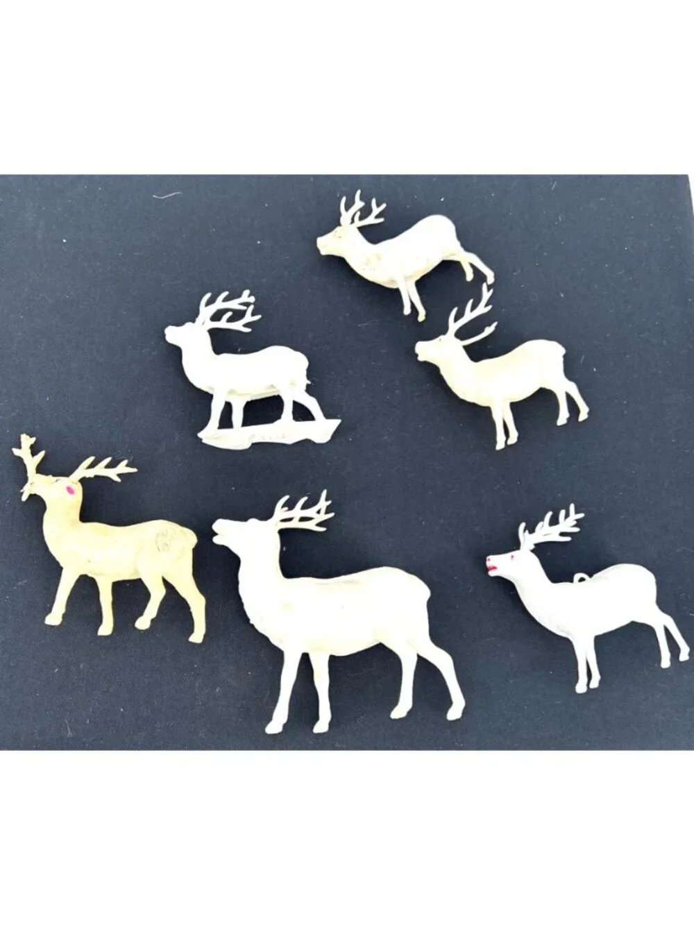 Vintage Standing White Deer Reindeer Antlers Plastic Lot of 6